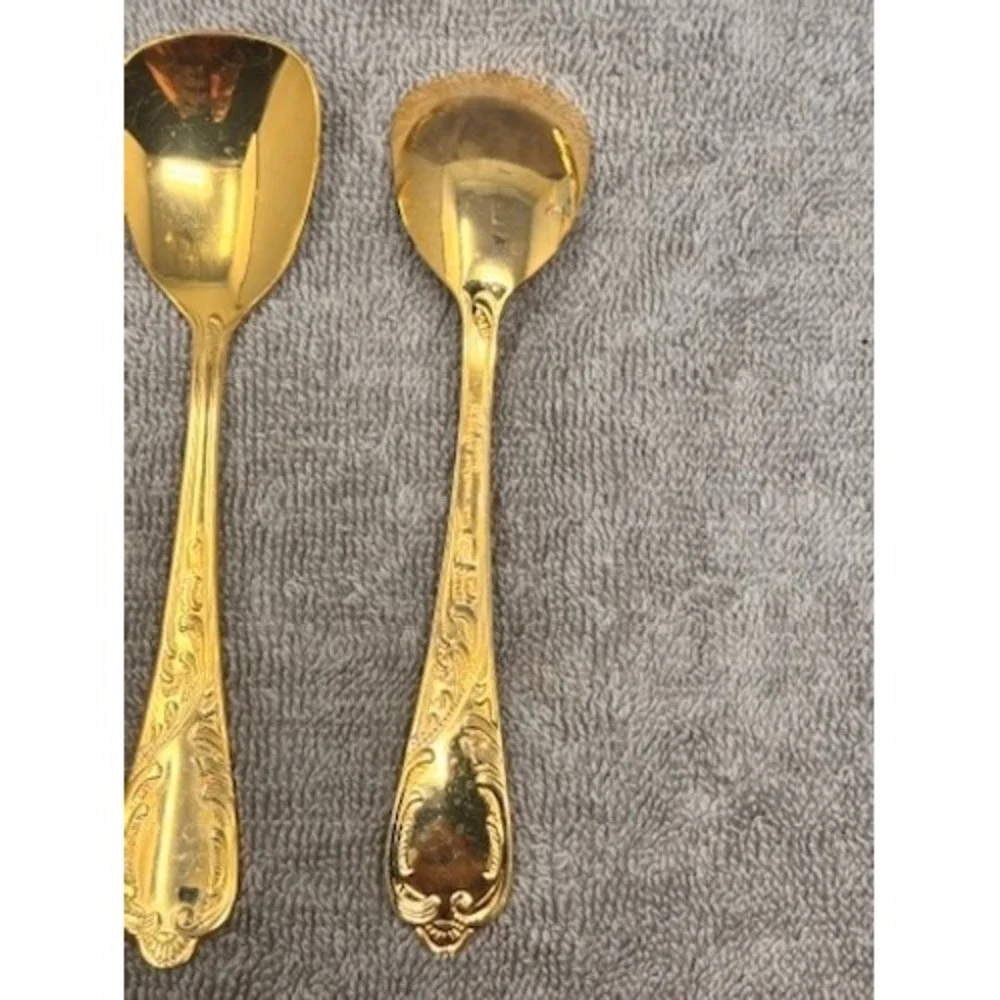 Nivella 23/24K Hartvergoldet 6 Gold Plated Rococo Dessert Spoons Tongs Germany